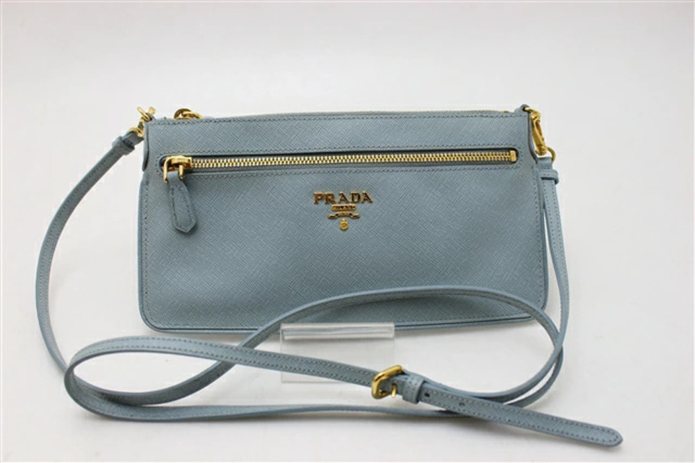 Prada bag pochette shoulder Saffiano leather blue